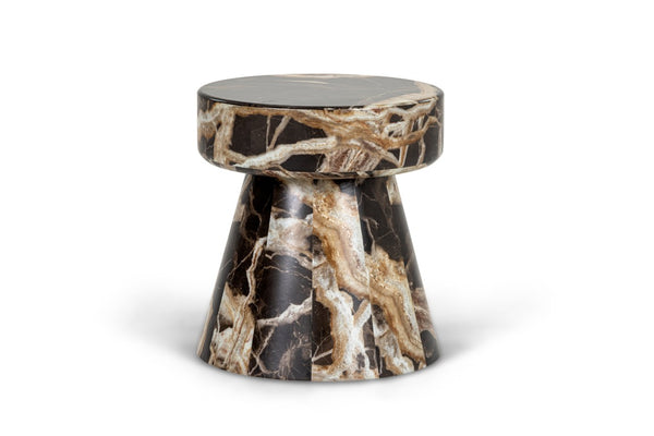 VIG Furniture Marlow Modern Faux Marble End Table Set With Sculptural Pedestal Bases, Brown Veining, No Assembly Needed VGGM-ET-1750