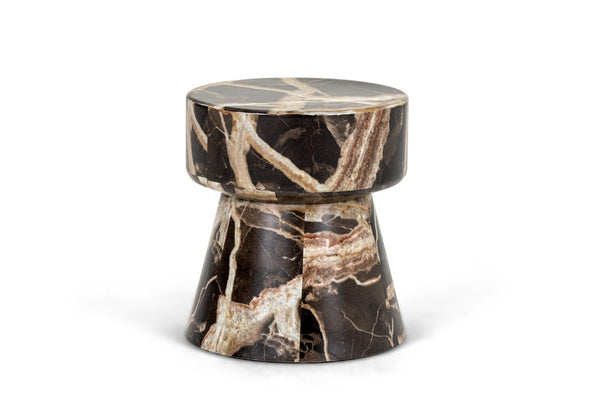 VIG Furniture Marlow Modern Faux Marble End Table Set With Sculptural Pedestal Bases, Brown Veining, No Assembly Needed VGGM-ET-1750