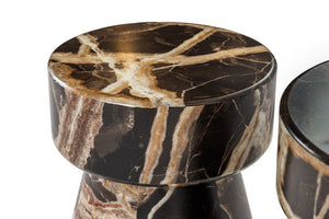 VIG Furniture Marlow Modern Faux Marble End Table Set With Sculptural Pedestal Bases, Brown Veining, No Assembly Needed VGGM-ET-1750