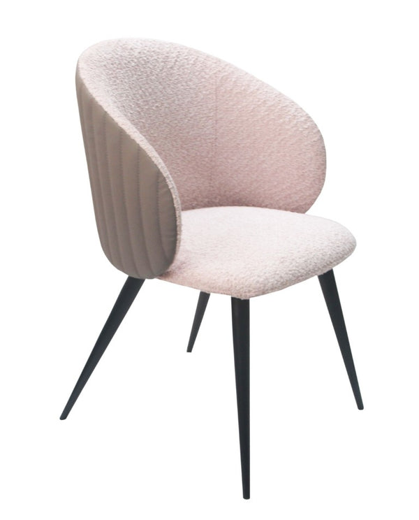 VIG Furniture Marnie Curved Gray & Pink Dining Chair — Vegan Leather + Fabric, Slim Black Legs, Ergonomic Comfort (98) VGYFDC1107-CRM-DC