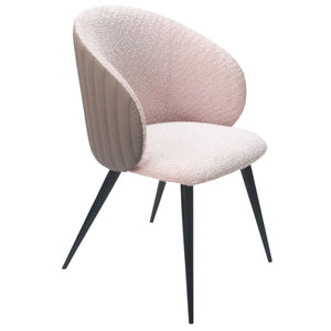 VIG Furniture Marnie Curved Gray & Pink Dining Chair — Vegan Leather + Fabric, Slim Black Legs, Ergonomic Comfort (98) VGYFDC1107-CRM-DC