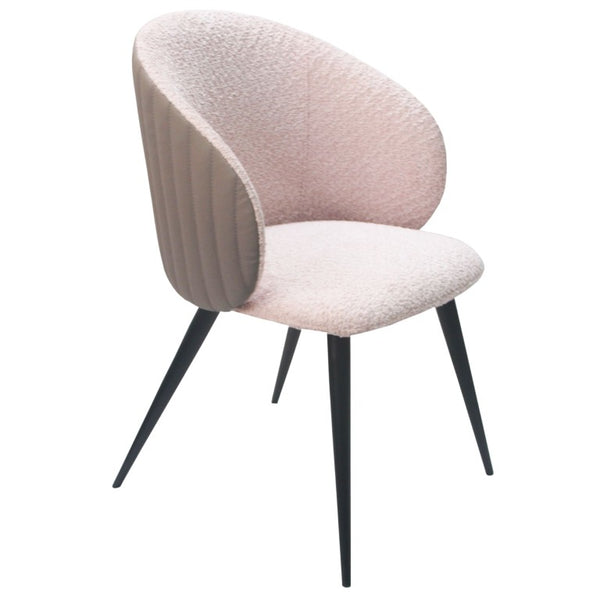 VIG Furniture Marnie Curved Gray & Pink Dining Chair — Vegan Leather + Fabric, Slim Black Legs, Ergonomic Comfort (98) VGYFDC1107-CRM-DC