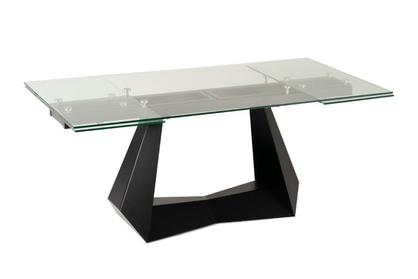 VIG Furniture Maroney Modern Extendable Dining Table 70.5" To 106" — 10Mm Tempered Glass Top, Black Steel Pedestal Base VGNS-GD8780-B