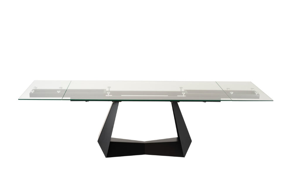 VIG Furniture Maroney Modern Extendable Dining Table 70.5" To 106" — 10Mm Tempered Glass Top, Black Steel Pedestal Base VGNS-GD8780-B