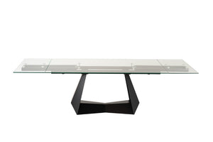 VIG Furniture Maroney Modern Extendable Dining Table 70.5" To 106" — 10Mm Tempered Glass Top, Black Steel Pedestal Base VGNS-GD8780-B