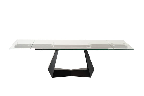 VIG Furniture Maroney Modern Extendable Dining Table 70.5" To 106" — 10Mm Tempered Glass Top, Black Steel Pedestal Base VGNS-GD8780-B