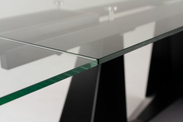 VIG Furniture Maroney Modern Extendable Dining Table 70.5" To 106" — 10Mm Tempered Glass Top, Black Steel Pedestal Base VGNS-GD8780-B