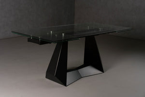 VIG Furniture Maroney Modern Extendable Dining Table 70.5" To 106" — 10Mm Tempered Glass Top, Black Steel Pedestal Base VGNS-GD8780-B
