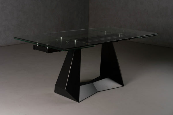 VIG Furniture Maroney Modern Extendable Dining Table 70.5" To 106" — 10Mm Tempered Glass Top, Black Steel Pedestal Base VGNS-GD8780-B
