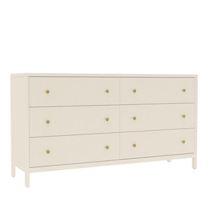 Marsha Six Drawer Dresser Rubberwood Brass Knobs Modern Farmhouse Bedroom Storage