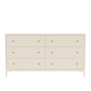 Marsha Six Drawer Dresser Rubberwood Brass Knobs Modern Farmhouse Bedroom Storage