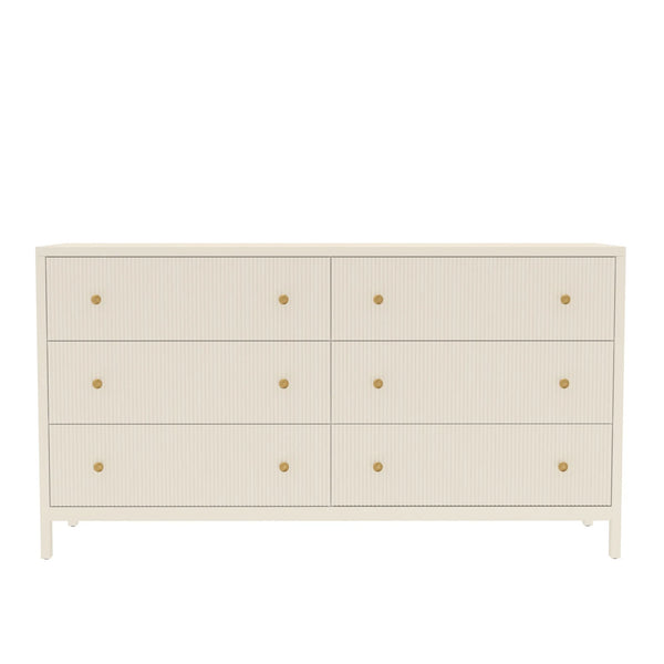 Marsha Six Drawer Dresser Rubberwood Brass Knobs Modern Farmhouse Bedroom Storage