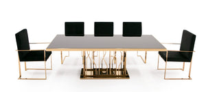 VIG Furniture Marston Sculptural Black Glass Dining Table With Polished Rosegold Base Seats 6–8, Glamorous Finish VGVCT8919-G