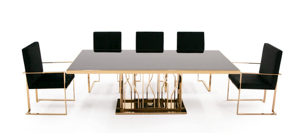 VIG Furniture Marston Sculptural Black Glass Dining Table With Polished Rosegold Base Seats 6–8, Glamorous Finish VGVCT8919-G