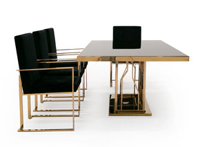 VIG Furniture Marston Sculptural Black Glass Dining Table With Polished Rosegold Base Seats 6–8, Glamorous Finish VGVCT8919-G