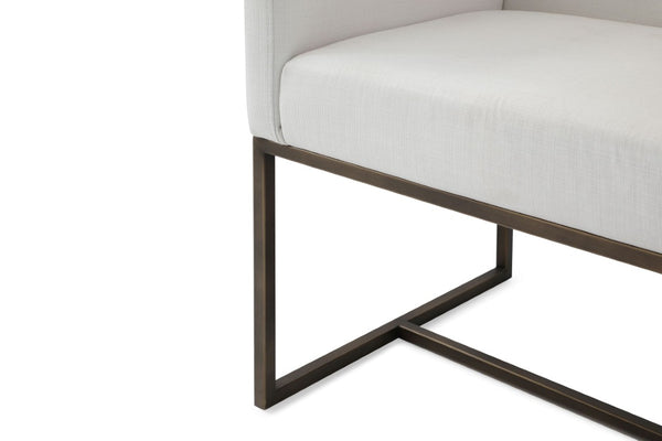 VIG Furniture Marty Modern Off-White Woven Dining Chair With Copper Antique Brass Legs, Low-Back Tuxedo Comfort VGVCB8368-WHTX-DC