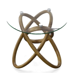 VIG Furniture Mason Round Glass & Walnut Side Table With Sculptural Interlocking Ash Base For Modern Rooms VGCSLT-20051-BRN-ET