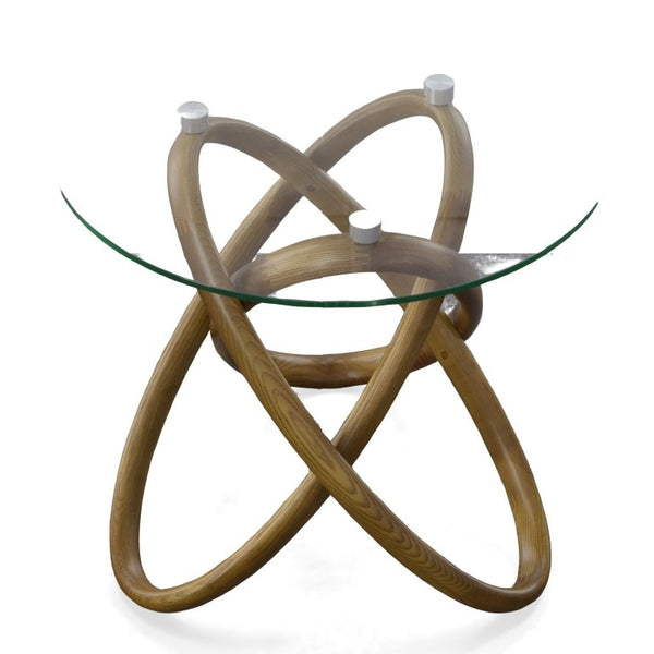 VIG Furniture Mason Round Glass & Walnut Side Table With Sculptural Interlocking Ash Base For Modern Rooms VGCSLT-20051-BRN-ET