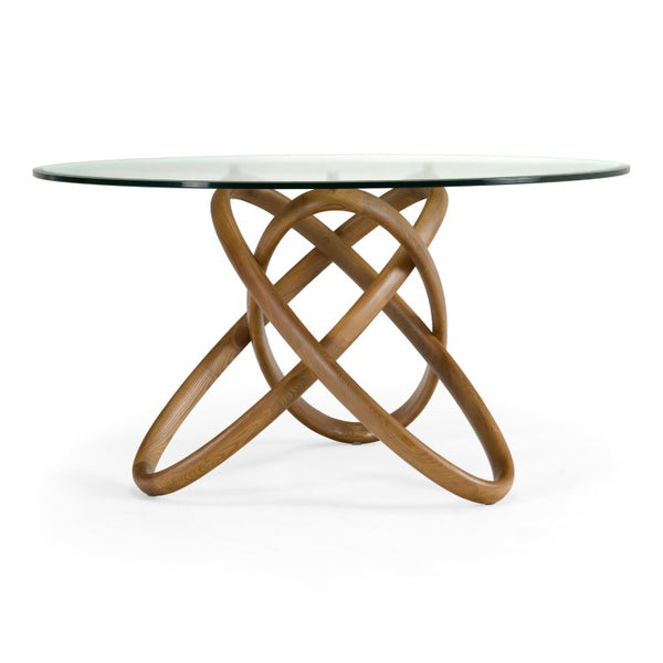 VIG Furniture Mason Round Glass & Walnut Dining Table — Sculptural Ash Base, 54" Tempered Top, Seats 4, Durable Finish VGCSDT-16138