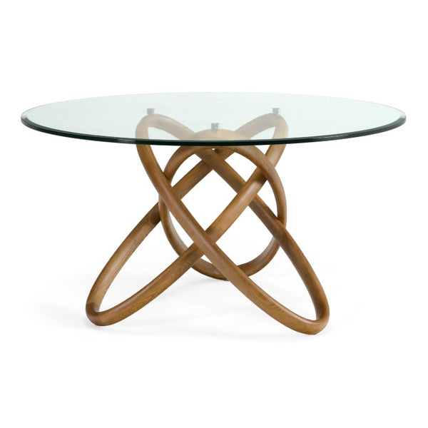 VIG Furniture Mason Round Glass & Walnut Dining Table — Sculptural Ash Base, 54" Tempered Top, Seats 4, Durable Finish VGCSDT-16138