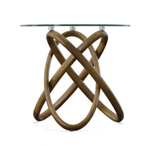 VIG Furniture Mason Round Glass & Walnut Side Table With Sculptural Interlocking Ash Base For Modern Rooms VGCSLT-20051-BRN-ET