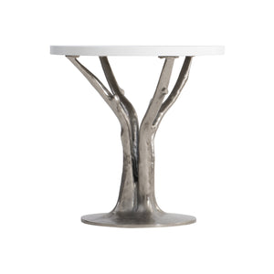 Bernhardt Bernhardt Cyprus Outdoor Side Table With Bone Grc Top & Faux‑Bois Shiny Nickel Base, Weather‑Resistant X05125