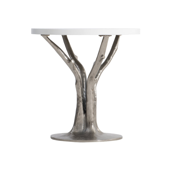 Bernhardt Bernhardt Cyprus Outdoor Side Table With Bone Grc Top & Faux‑Bois Shiny Nickel Base, Weather‑Resistant X05125