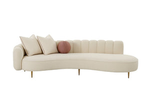VIG Furniture Maverick Curved Cream Chaise Sofa With Gold Legs, 3-Seat Luxurious Upholstery & Accent Pillows VGOD-ZW-22002-CH