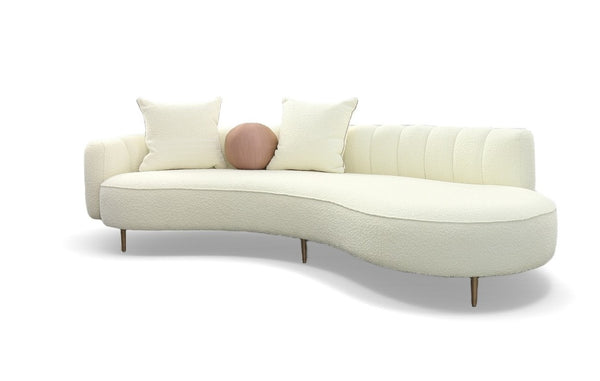 VIG Furniture Maverick Curved Cream Chaise Sofa With Gold Legs, 3-Seat Luxurious Upholstery & Accent Pillows VGOD-ZW-22002-CH