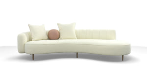 VIG Furniture Maverick Curved Cream Chaise Sofa With Gold Legs, 3-Seat Luxurious Upholstery & Accent Pillows VGOD-ZW-22002-CH