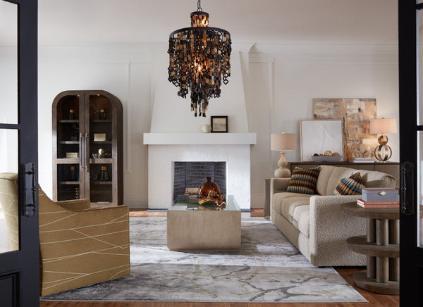 Hooker Furniture Modern Mood Rectangle Cocktail Table With Tempered Glass Top, Raffia Shelf & Diamond Oak Finish Light Brown 6850-80410-80