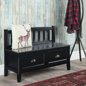 English Elm Burlington Solid Wood Entryway Bench with 2 Drawers, Black Finish, Seats 2, Antique Bronze Pulls B136P158514
