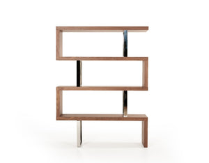 VIG Furniture Maze Modern Walnut Bookcase With Spacious Shelves, Stainless Steel Accents, Durable Veneer Finish - 51"W X 14"D X 67"H VGBBMD105-WAL