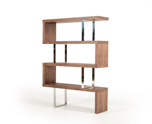 VIG Furniture Maze Modern Walnut Bookcase With Spacious Shelves, Stainless Steel Accents, Durable Veneer Finish - 51"W X 14"D X 67"H VGBBMD105-WAL