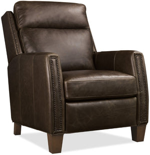Hooker Furniture Jacklyn Aniline Top Grain Leather Power Recliner With Pop-Up Headrest, Nailhead Trim & Bustle Back Brown RC822-PH-029