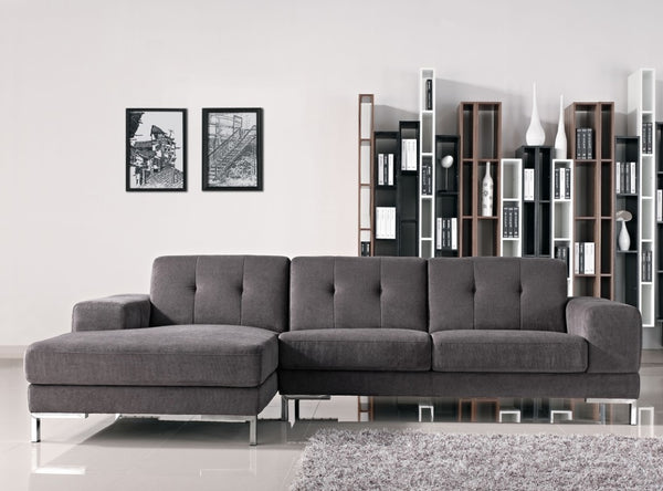 VIG Furniture Forli Modern Grey Left-Facing Sectional Sofa With Tufted Stitching, L-Metal Legs, Plush Deep Seats VGMB-1071B-GRY-LAF