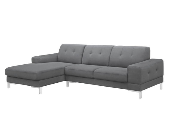 VIG Furniture Forli Modern Grey Left-Facing Sectional Sofa With Tufted Stitching, L-Metal Legs, Plush Deep Seats VGMB-1071B-GRY-LAF