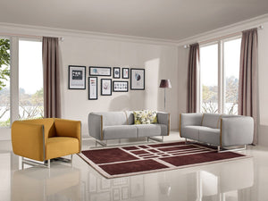VIG Furniture Medora Grey & Yellow Fabric Sofa Set With Zipper Trim, Metal Legs, Boxy Modern Profile, 3-Piece VGMB-1661-GRY