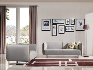 VIG Furniture Medora Grey & Yellow Fabric Sofa Set With Zipper Trim, Metal Legs, Boxy Modern Profile, 3-Piece VGMB-1661-GRY