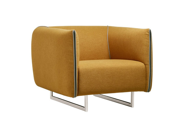 VIG Furniture Medora Grey & Yellow Fabric Sofa Set With Zipper Trim, Metal Legs, Boxy Modern Profile, 3-Piece VGMB-1661-GRY