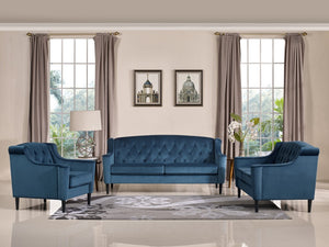 VIG Furniture Carly Blue Velour Loveseat With Tufted Back, Tapered Wood Legs, Plush Comfort For Small Spaces VGMB-1702-BLU-LOVE