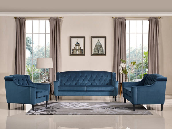 VIG Furniture Carly Blue Velour Loveseat With Tufted Back, Tapered Wood Legs, Plush Comfort For Small Spaces VGMB-1702-BLU-LOVE