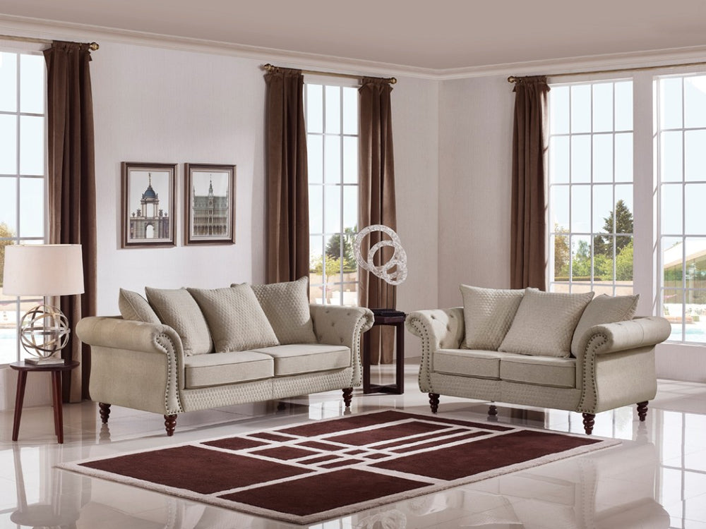 VIG Furniture Nadine Beige Transitional Sofa With Nailhead Trim, 86" Durable Polyester Upholstery, Solid Wood Legs VGMB-1769-BGE-SOFA