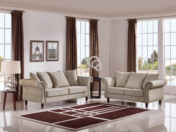 VIG Furniture Nadine Beige Transitional Sofa With Nailhead Trim, 86" Durable Polyester Upholstery, Solid Wood Legs VGMB-1769-BGE-SOFA