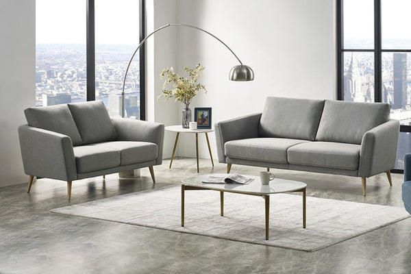 VIG Furniture Benham Grey Fabric Loveseat With Solid Wood Legs, Compact Modern 62" Sofa For Apartments & Offices VGMB-1879-GRY-LOVE
