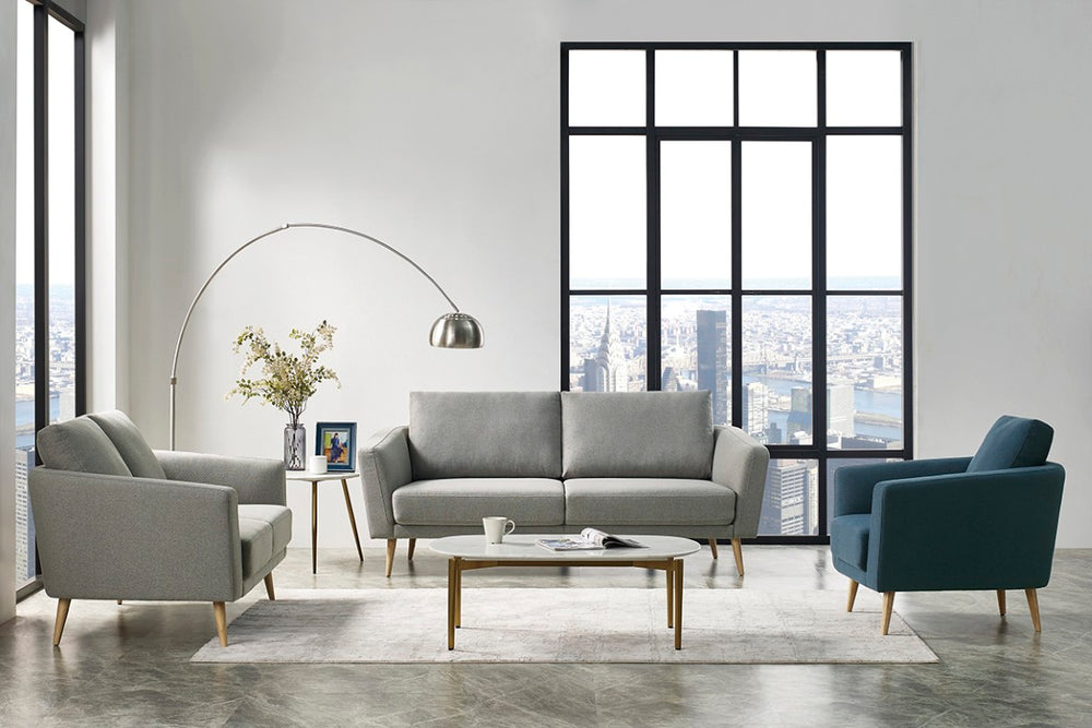 VIG Furniture Benham Grey Fabric Loveseat With Solid Wood Legs, Compact Modern 62" Sofa For Apartments & Offices VGMB-1879-GRY-LOVE
