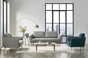 VIG Furniture Benham Grey Fabric Loveseat With Solid Wood Legs, Compact Modern 62" Sofa For Apartments & Offices VGMB-1879-GRY-LOVE