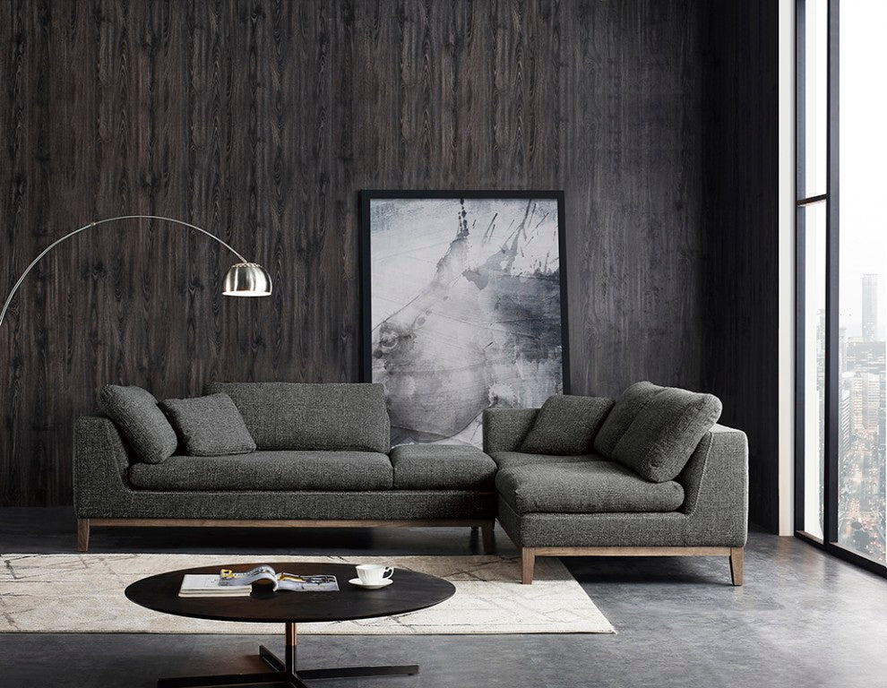 VIG Furniture Hickman Dark Grey Right-Facing Sectional Sofa With Removable Cushions, Wooden Legs, Modern L-Shape VGMB-C005-GRY