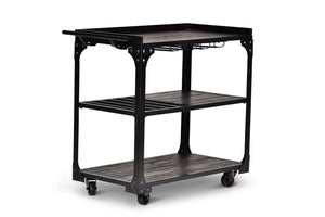 English Elm Steve Silver - Sherlock Industrial Bar Cart with Casters in Distressed Black Iron—Stemware Rack, Bottle Storage, Mobility B081P157441