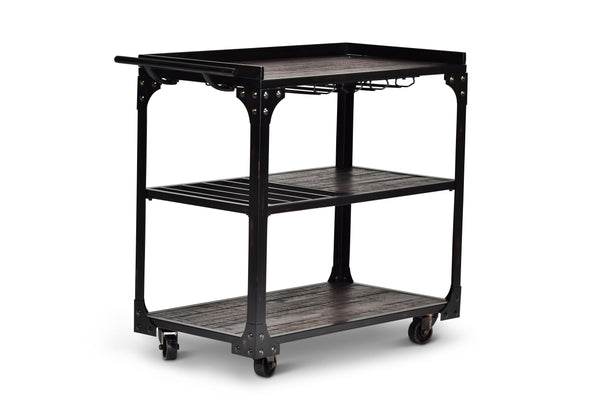 English Elm Steve Silver - Sherlock Industrial Bar Cart with Casters in Distressed Black Iron—Stemware Rack, Bottle Storage, Mobility B081P157441